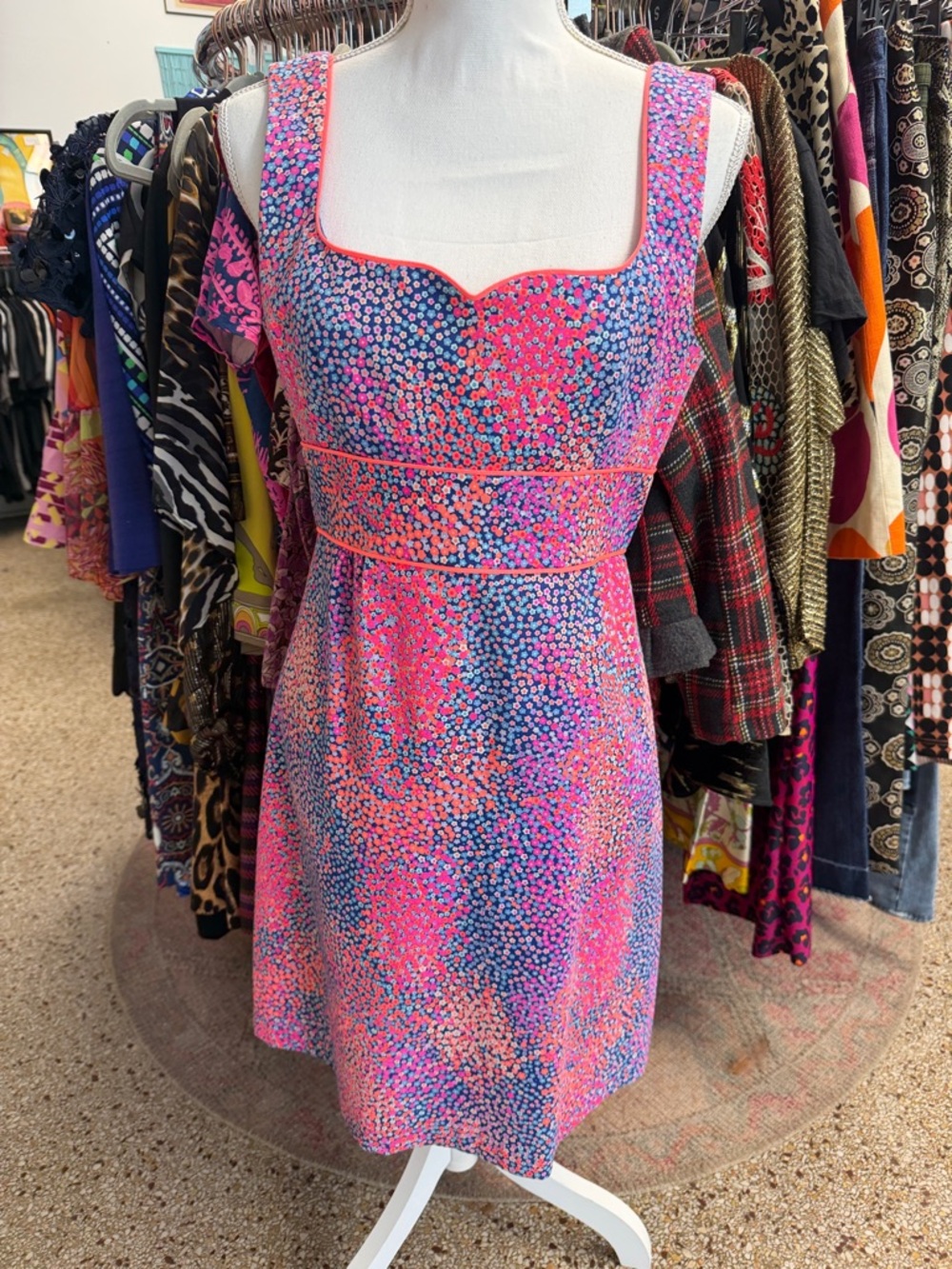 Nanette Lepore Sleeveless Dress Hot Pink Blue Ditzy Floral Size 8